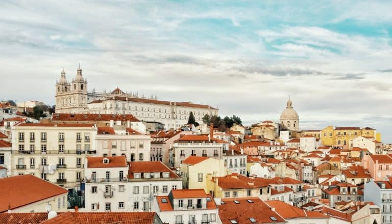 The cityscape of Lisbon, Portugal, home to many Catholic holy sites.