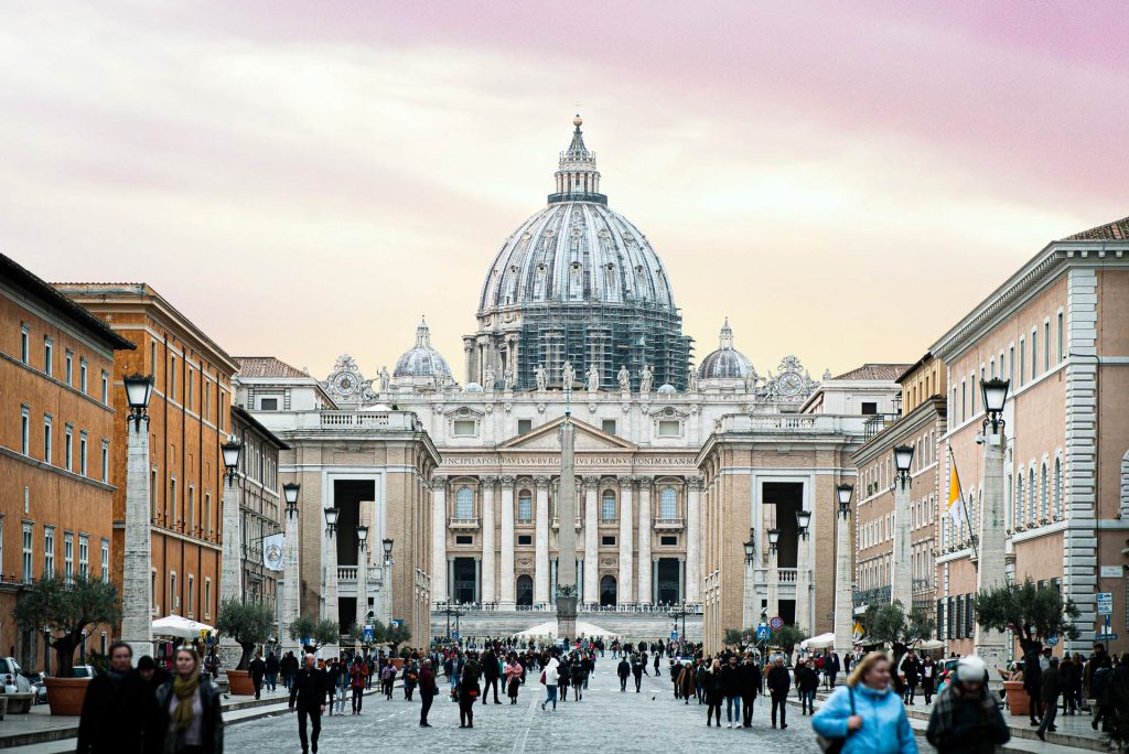Crowds of pilgrims in front of St. Peter's Basilica in Vatican City