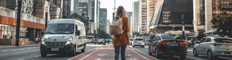 A travler in the middle of a city after covid