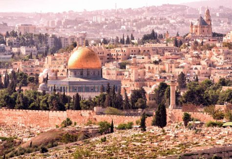 City-scape often seen during a pilgrimage to the Holy Land.